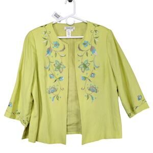 Coldwater Creek Women's 14 Linen Blend Open Blazer‎ Jacket, Embroidered Floral